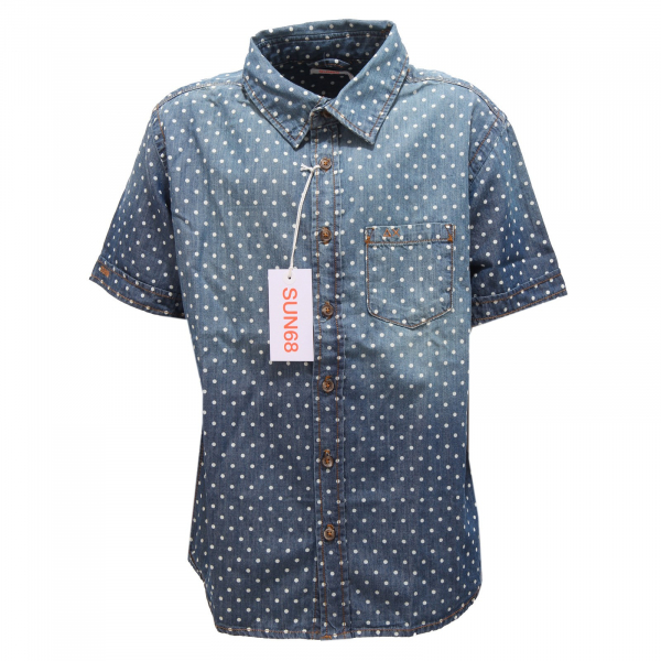 6667R  camicia bimbo SUN 68 DEMIN POIS manica corta blu denim shirt kid