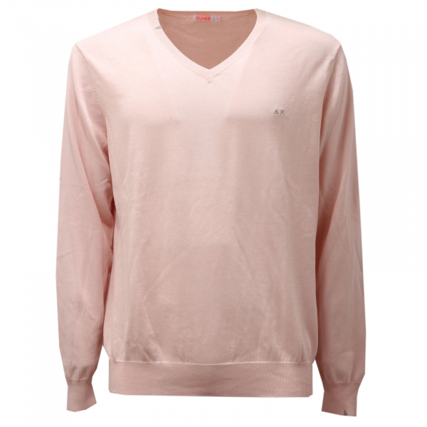 6675AE maglione uomo SUN68 light pink cotton v-neck sweater man