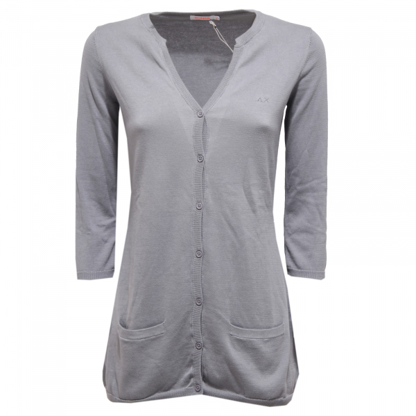 6682W maxi cardigan manica 3/4 donna SUN 68 grey sweater cotton woman
