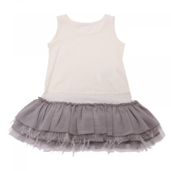 6794AD abito bimba girl MONNALISA grey cotton 2 in 1 dress kids