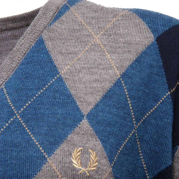 6911V maglione uomo FRED PERRY wool grey/blue v-neck sweater man