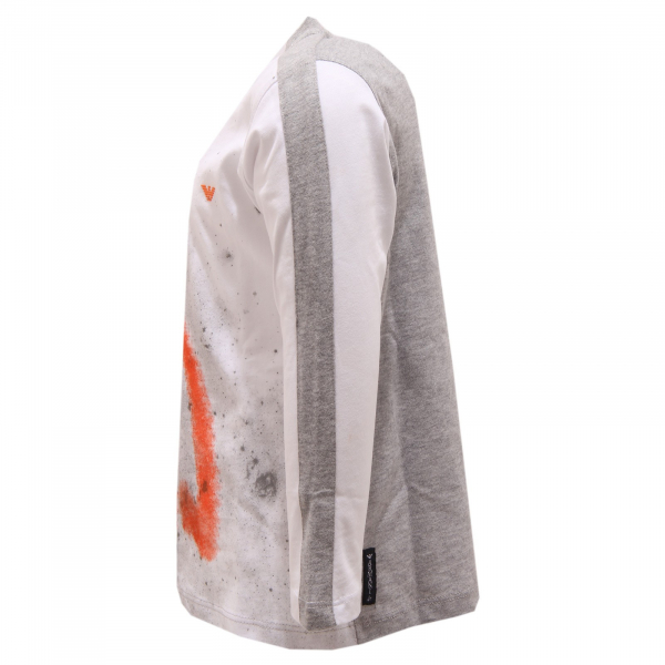7418S maglia bimbo ARMANI JUNIOR grigio/bianco/arancio t-shirt long sleeve kid
