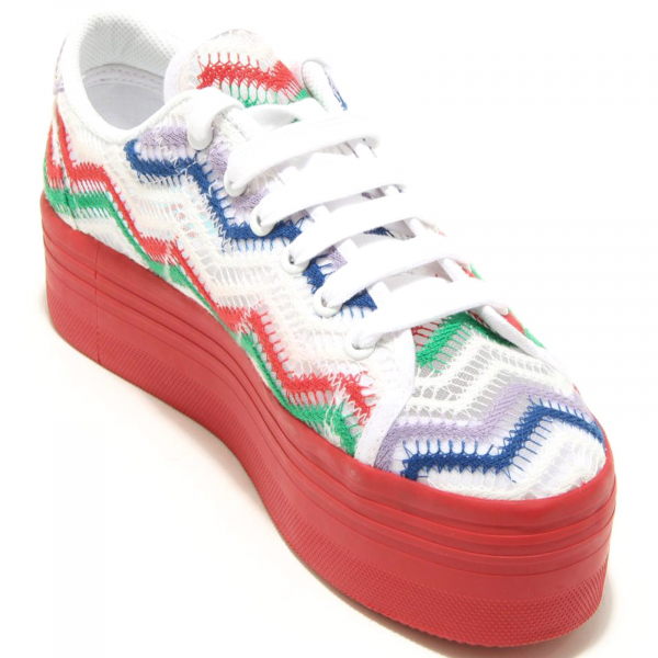 7792F sneaker rosso blu verde zeppa JEFFREY CAMPBELL ZOMG TELA PIZZO scarpa
