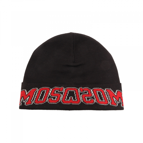8656AQ  cuffia uomo MOSCHINO man wool blend beanie hat black/red