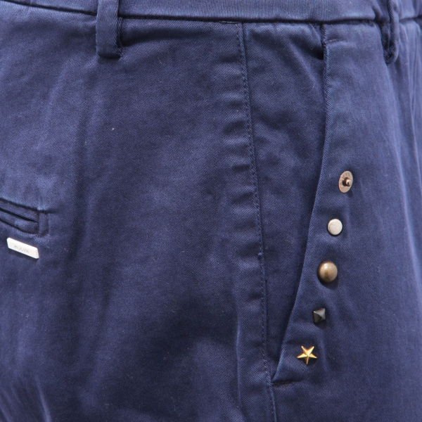 8692AG pantalone uomo AGLINI blue cotton stud trouser man