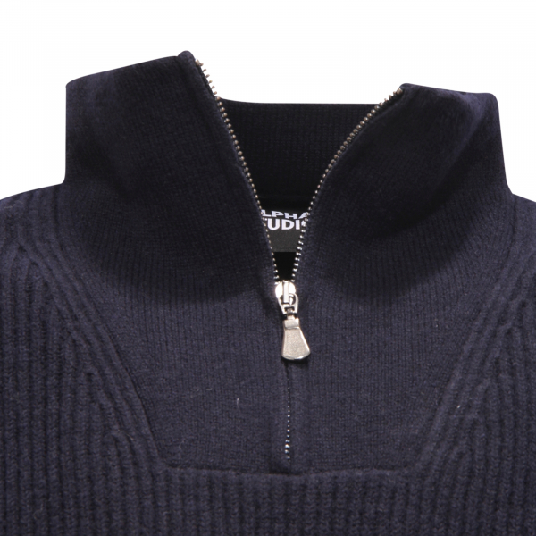 8959AV MAGLIONE UOMO ALPHA STUDIO MAN WOOL MID-ZIP SWEATER