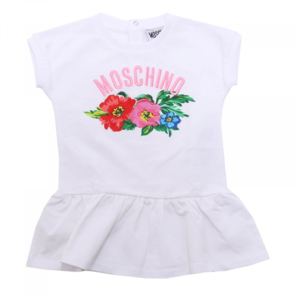 9954AH abito bimba girl MOSCHINO kid embroidery cotton dress white