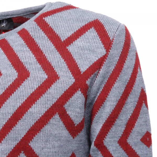 B3632 maglione uomo lana LOFT grigio rosso sweater wool men