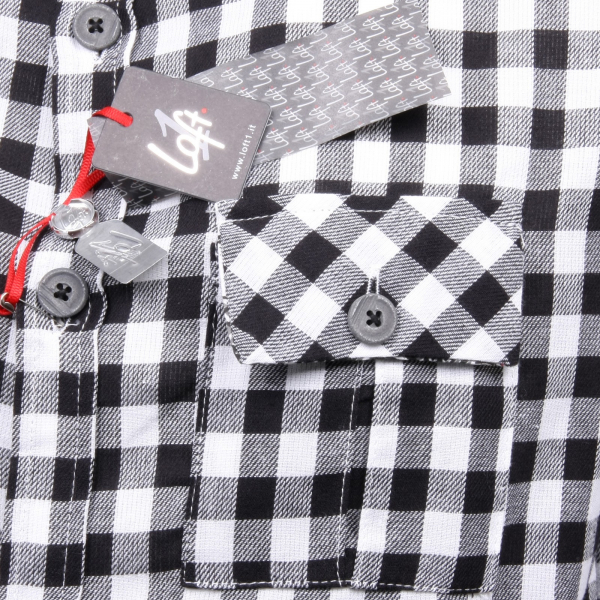 C2908  camicia uomo LOFT 1 manica lunga quadro bianco/nero long sleeve shirt man