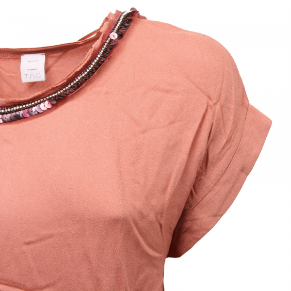 C4506 maglia donna PINKO TAG marrone bruciato t-shirt woman