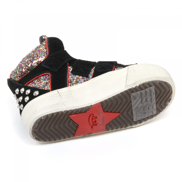 C8268 sneaker bimba ASH CHARLIE scarpa strappi nero glitter borchie shoe kid