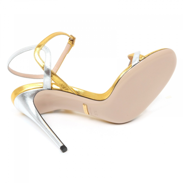 C8964 sandalo donna GUCCI NAPPA SILK scarpa oro/argento sandal shoe woman
