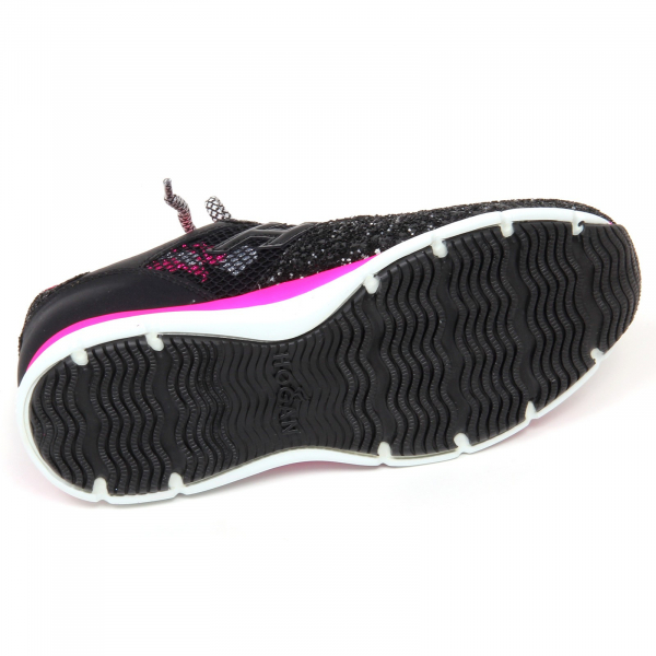 D0348 sneaker donna HOGAN H254 scarpa rosa fluo/nero glitter rete shoe woman