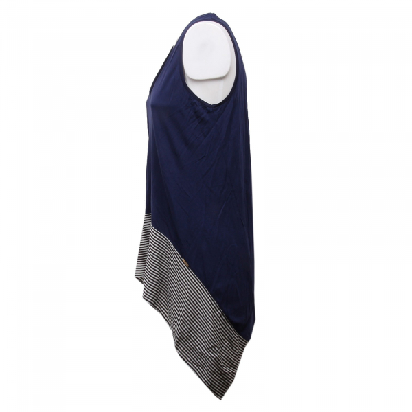 D1310 canotta donna FAY asimmetrica overlong t-shirt sleeveless blue silk