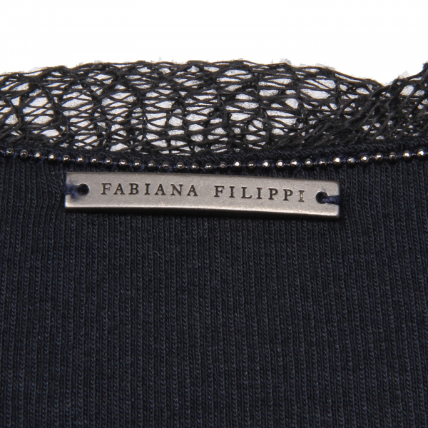 D1422 maglia donna FABIANA FILIPPI nero ricamo black t-shirt woman