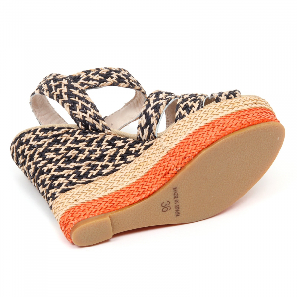 D2614 sandalo donna beige/nero ESPADRILLES zeppa rafia shoe woman
