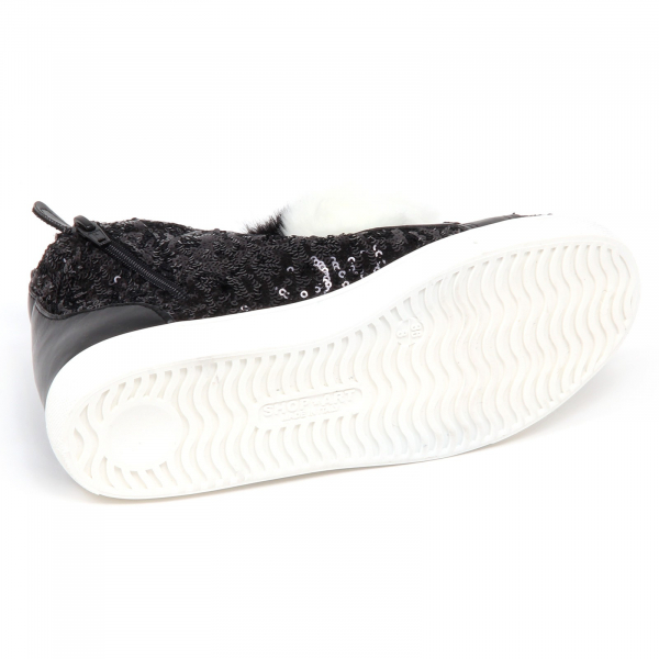 E1722 sneaker bimba nero SHOP ART KIDS paillettes pon pon shoe girl