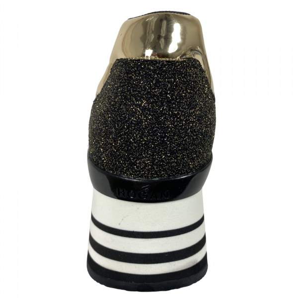 E46 sneakers donna HOGAN H283 star dust effect black/gold shoes women