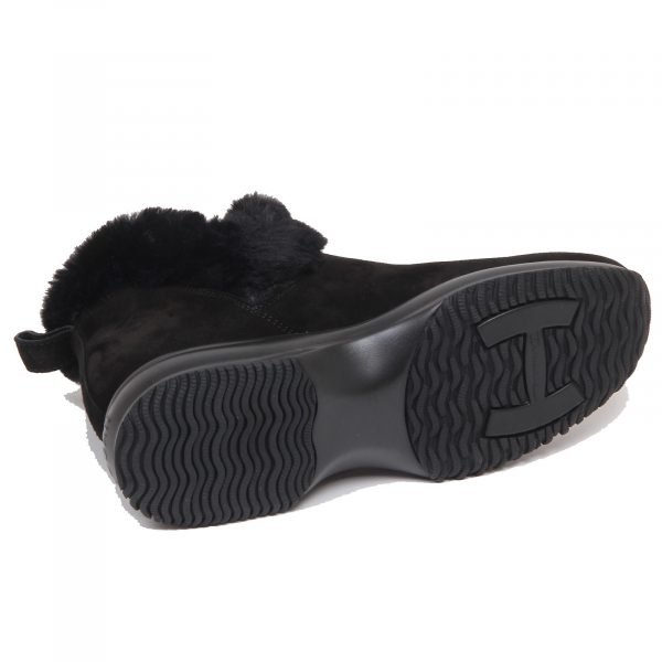 F5606  sneaker donna black HOGAN INTERACTIVE slip on scarpe eco fur shoe woman