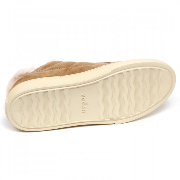 F6378 sneaker donna dark beige HOGAN H365 leather/eco fur inside shoe woman