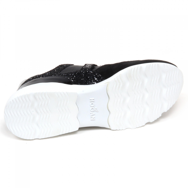 F7078 sneaker donna black/silver HOGAN ACTIVE ONE H385 glitter shoe woman