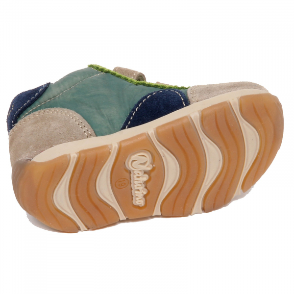 F7376 sneaker bimbo boy baby NATURINO blu/green/taupe tissue/suede vintage shoe