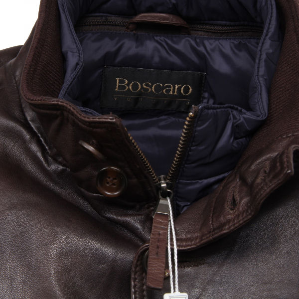 F8478 giubbotto/piumino uomo MARIO BOSCARE vintage brown leather jacket man