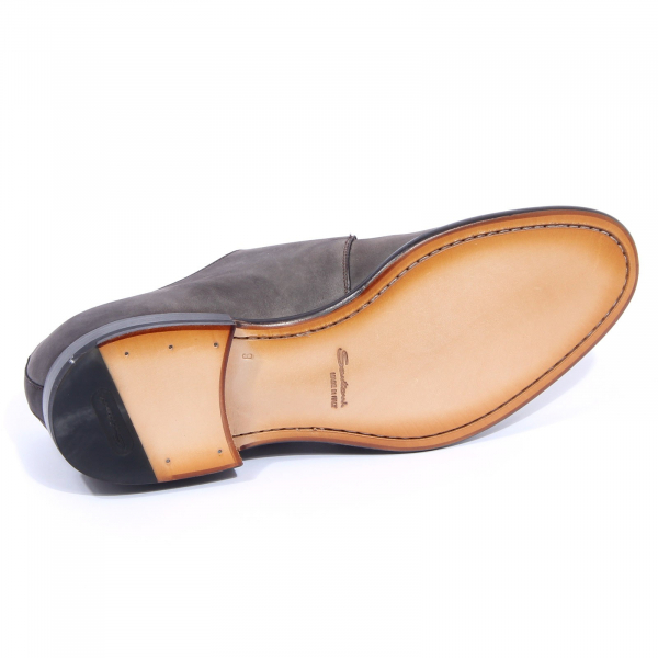 G0358 scarpa doppia fibbia SANTONI grey/brown leather nabuk shoes men
