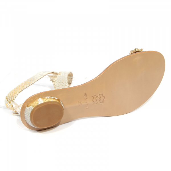 G1980  infradito donna EMANUELA CARUSO CAPRI gold/strass leather sandal woman