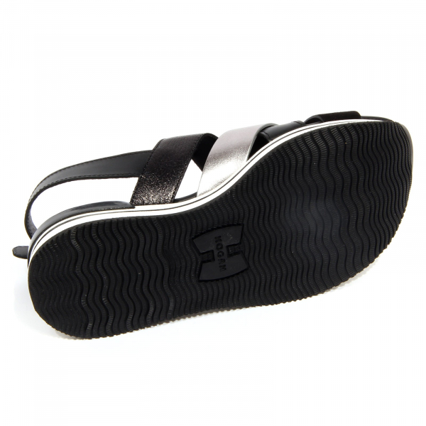 G4808 sandalo donna HOGAN black/silver leather sandal woman