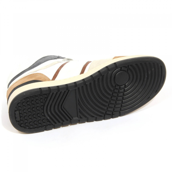 H1664 sneaker uomo D.A.T.E. SPORT HIGH HORSY leather/fabric shoes white/brown