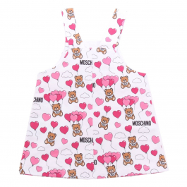 0006AH salopette bimba GIRL MOSCHINO white pink cotton dungaree skirt