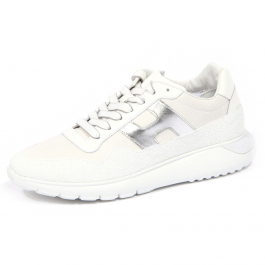 3990J sneaker donna white silver HOGAN H371 INTERACTIVE 3 glitter shoe woman