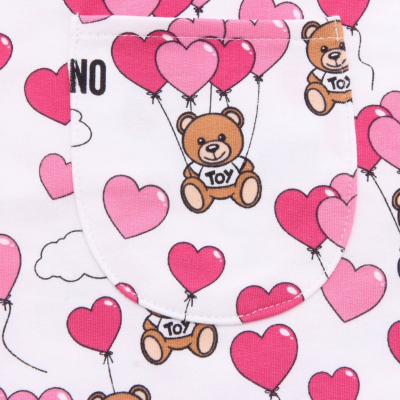 0006AH salopette bimba GIRL MOSCHINO white pink cotton dungaree skirt