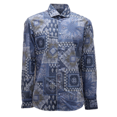 5515AI camicia uomo BASTONCINO man cotton shirt blue/green