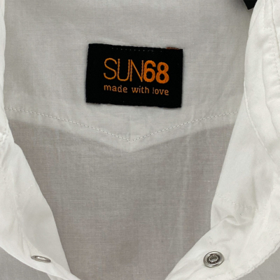 SUN 68SUN 68 B03 Camicia Bimbo Boy White Cotton Vintage Shirt Kids Marca 