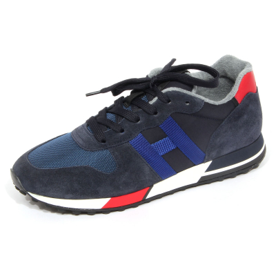 G2652 sneaker uomo HOGAN H383 H NASTRO blue suede fabric shoe man