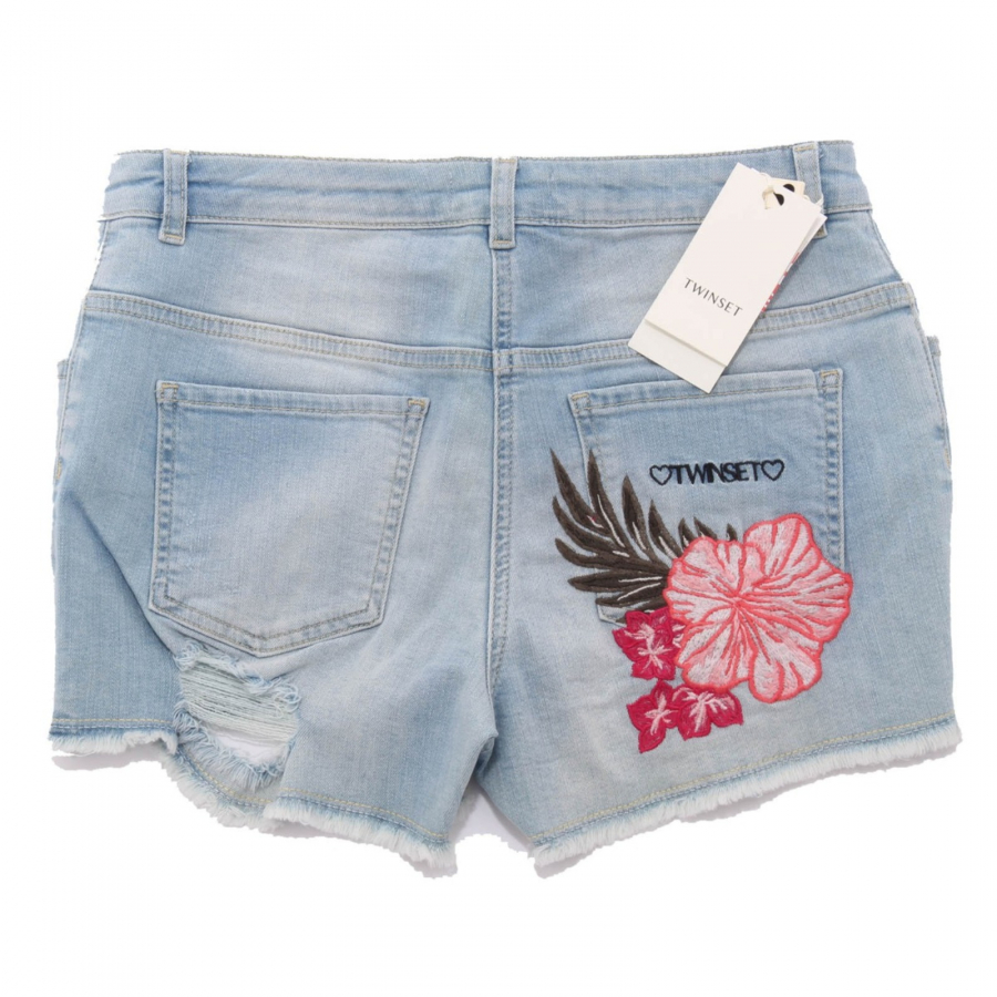 0060AH pantaloncini bimba TWIN SET light blue denim cotton shorts