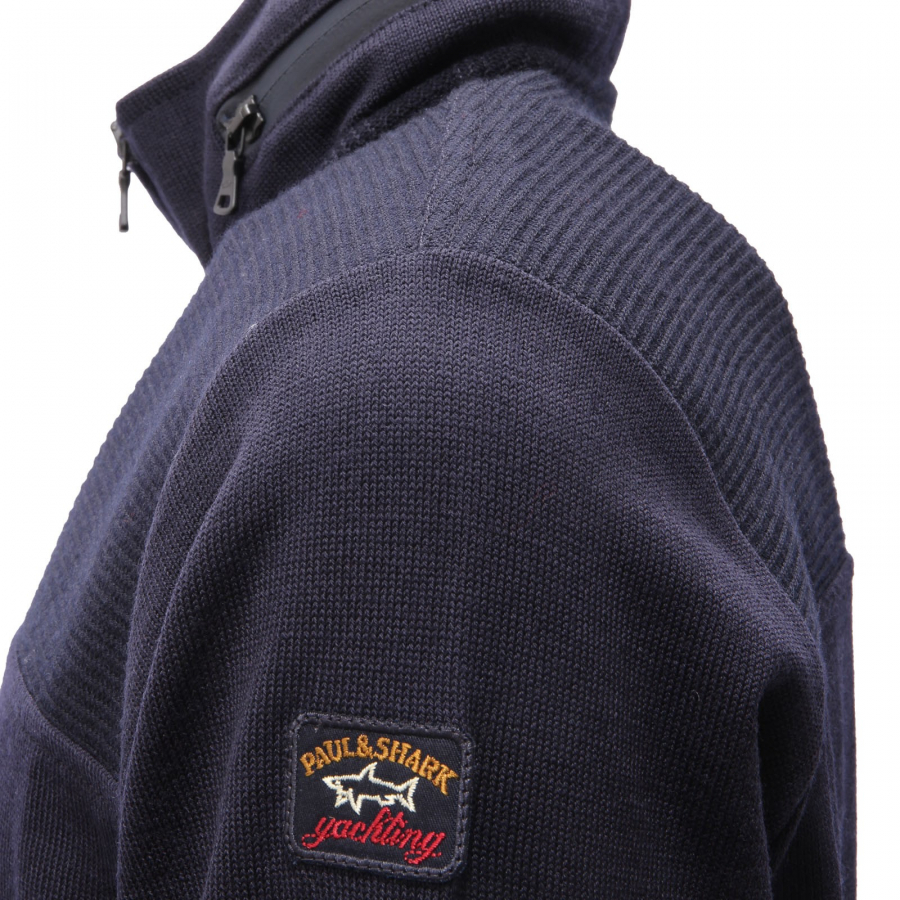 0242AF maglione jacket uomo PAUL SHARK blu wool fullzip sweater man