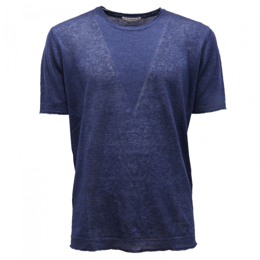 1415AH maglia uomo KANGRA blue linen t shirt man