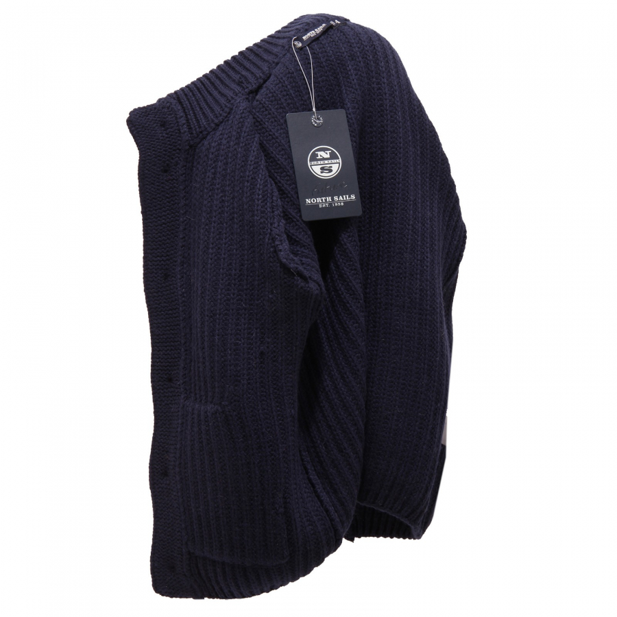 North Sails maglione blu chiaro bambino in cotone con logo ricamato sul  petto e toppe sulle maniche
