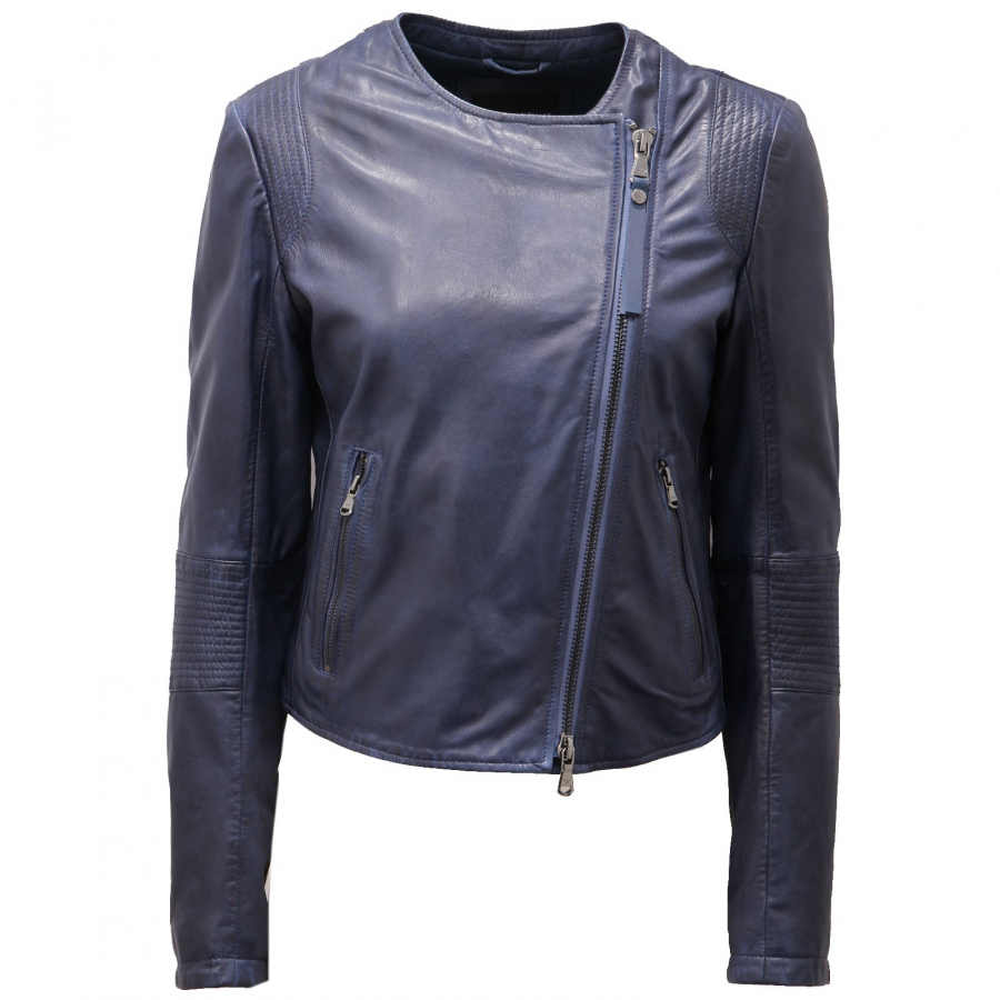 2902AD giubbotto pelle donna EMPORIO ARMANI blue leather padded jacket woman
