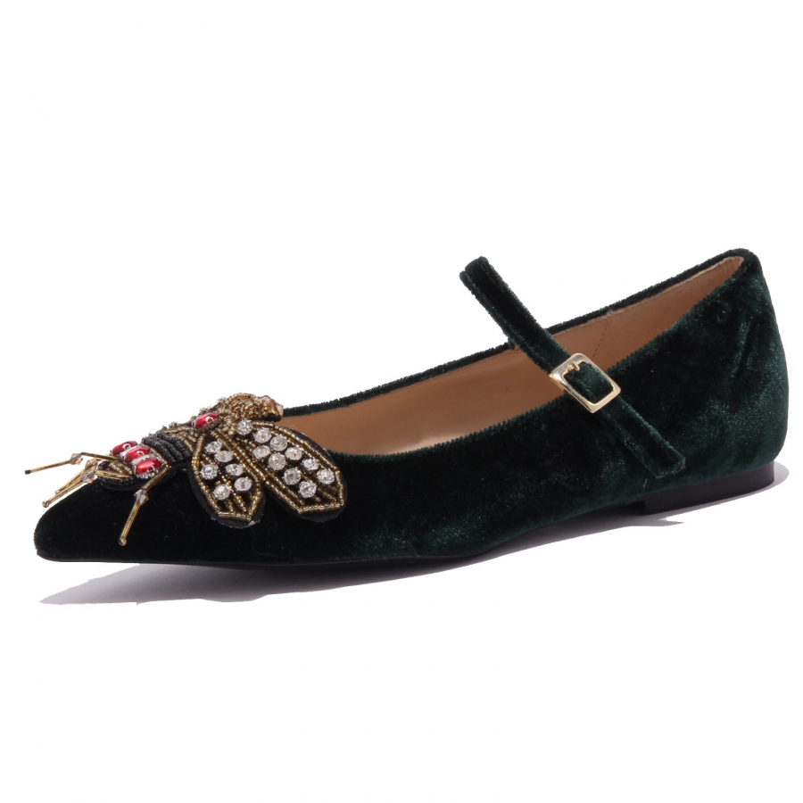 3374AB ballerina donna velvet VICOLO velluto patch strass dark green shoe woman