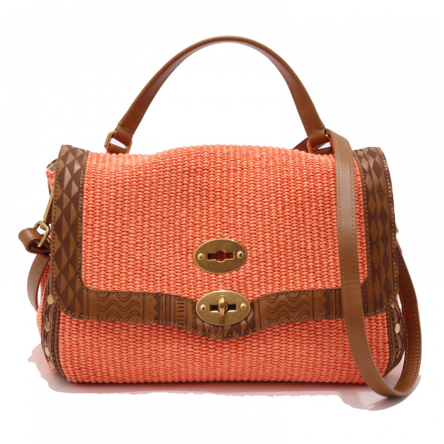 borsa donna ZANELLATO POSTINA orange woven rattan leather bag women