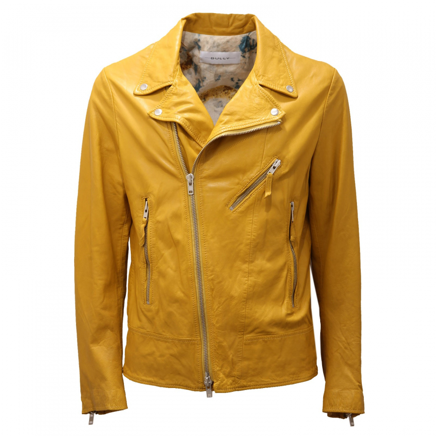 4684AD giubbotto pelle uomo BULLY yellow leather jacket men