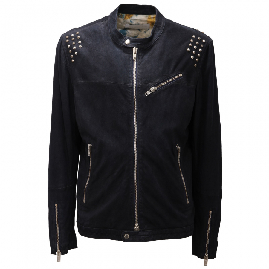 4701AD giubbotto pelle uomo BULLY blue/studs suede effect vintage jacket men