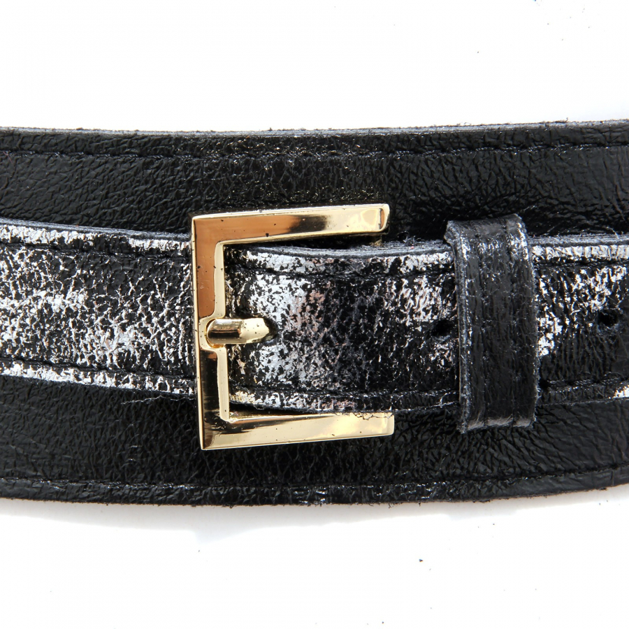 5013AG cintura donna D ELLE black silver vintage effect leather belt woman