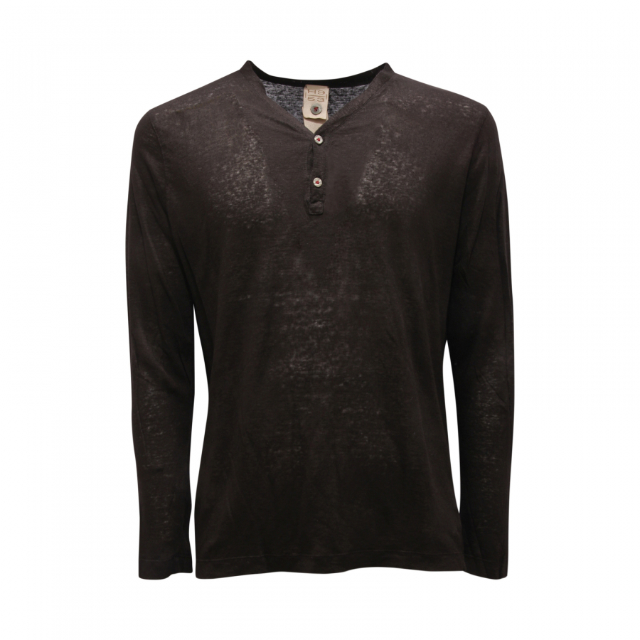 7438AU SERAFINO UOMO H953 MAN T SHIRT LINEN BLACK