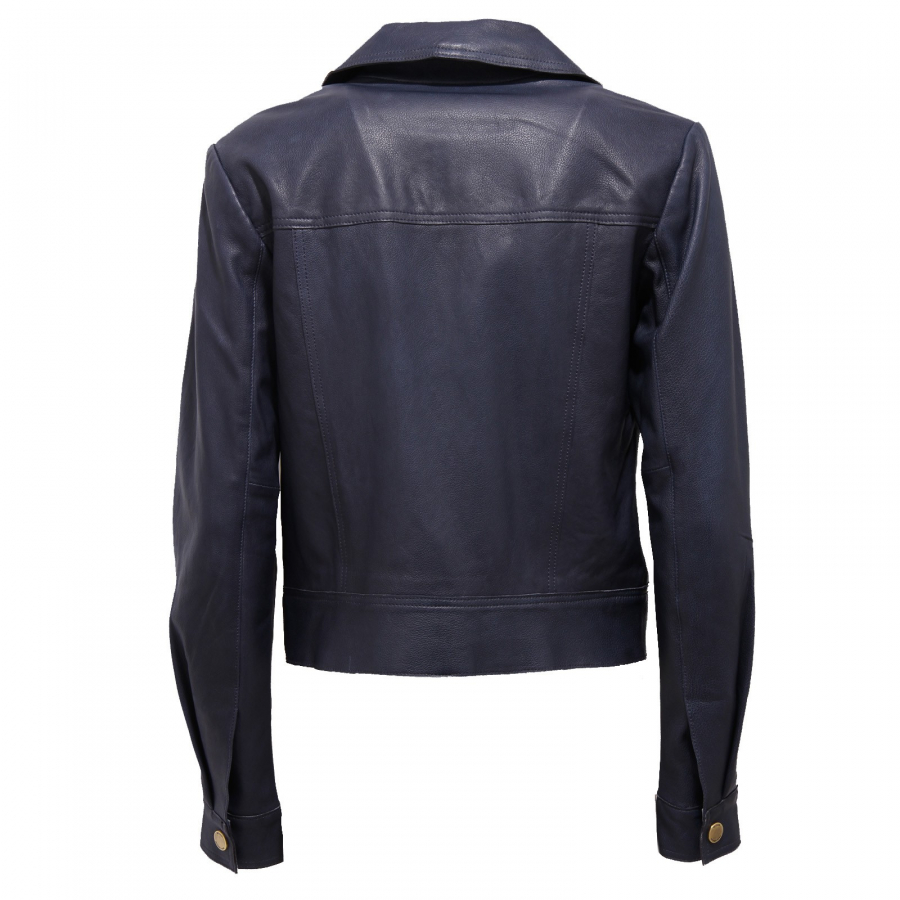 Michael kors blue leather jacket deals