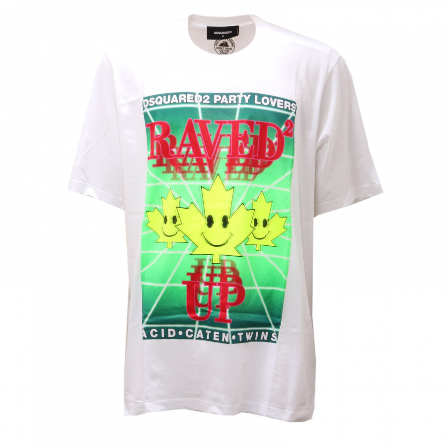 8817AD maglia oversize uomo DSQUARED2 white fluo green cotton t